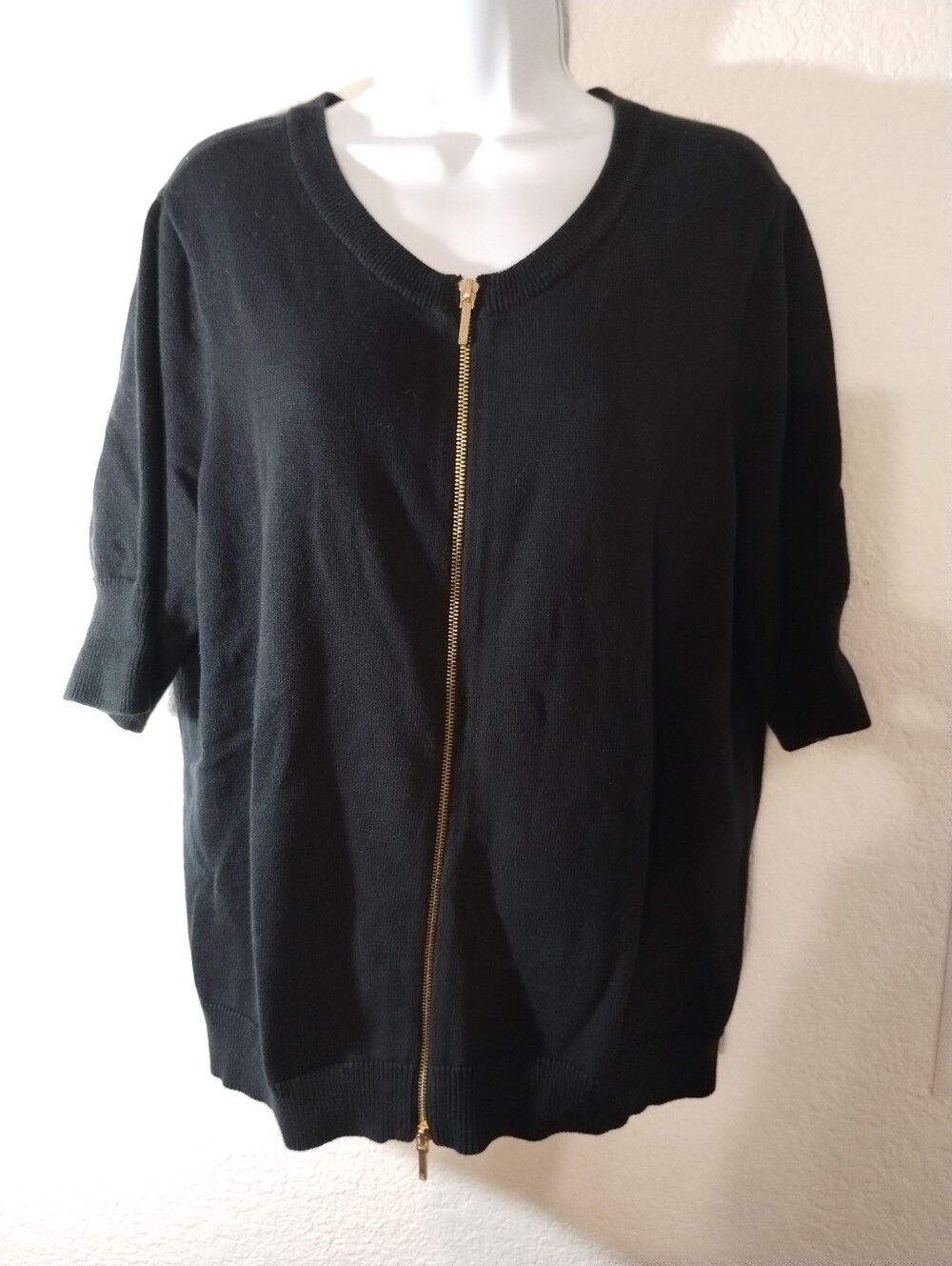Ralph Lauren Sweater Black Goldtone Zipper 3/4 Sleeve sz XL